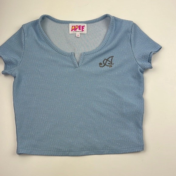 Apee - A Bathing Ape Blue V-Neck Crop Top - Picture 2 of 11